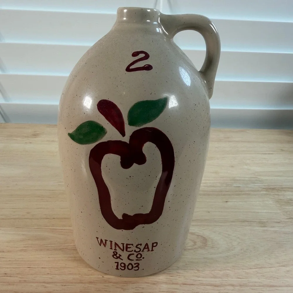 Vintage 1903 Winesap & Co. 2 Beige Apple Ceramic Decorative Crock  Jug Orchard
